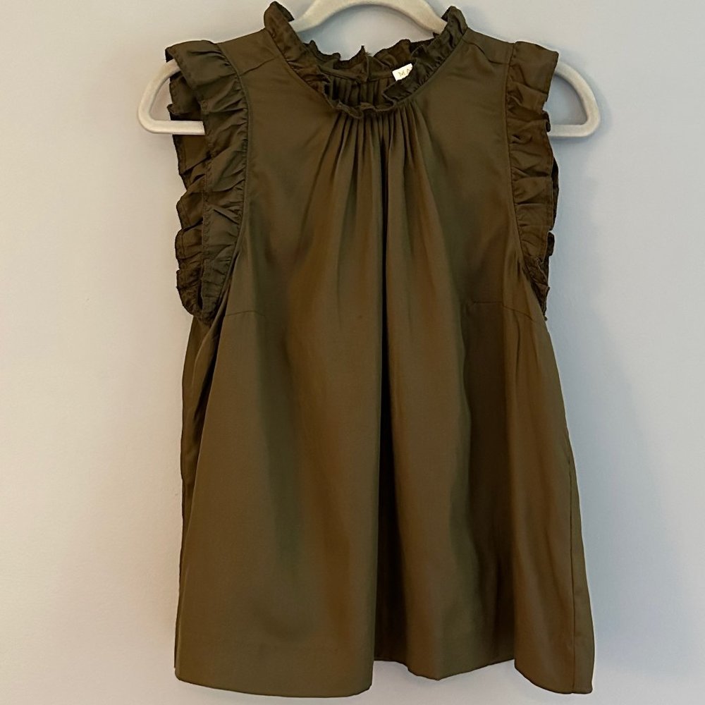Marie Oliver Emma Top Ruffle Cap Sleeve, Olive, Size L